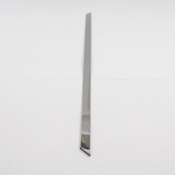 A long thin silver metal object on a white surface.
