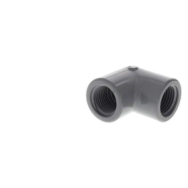 A grey plastic pipe fitting with a hole.