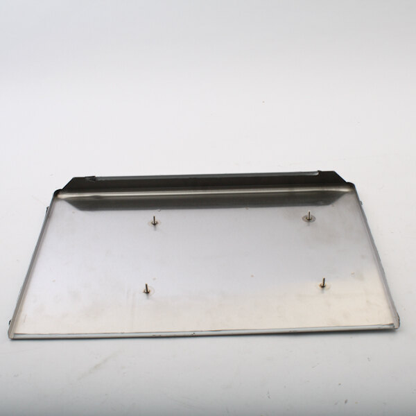 An Antunes heat shield metal plate with four holes and screws.