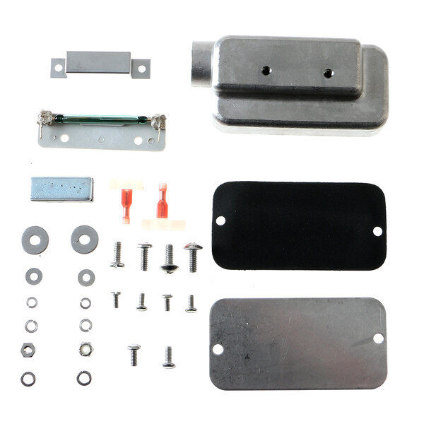 A metal Hobart door magnet kit with screws and metal parts.