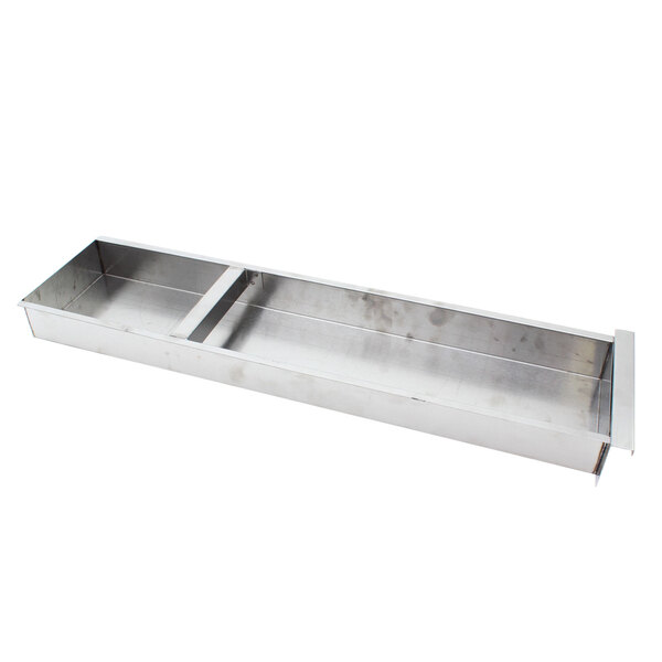 A silver rectangular metal box with a handle and a lid.