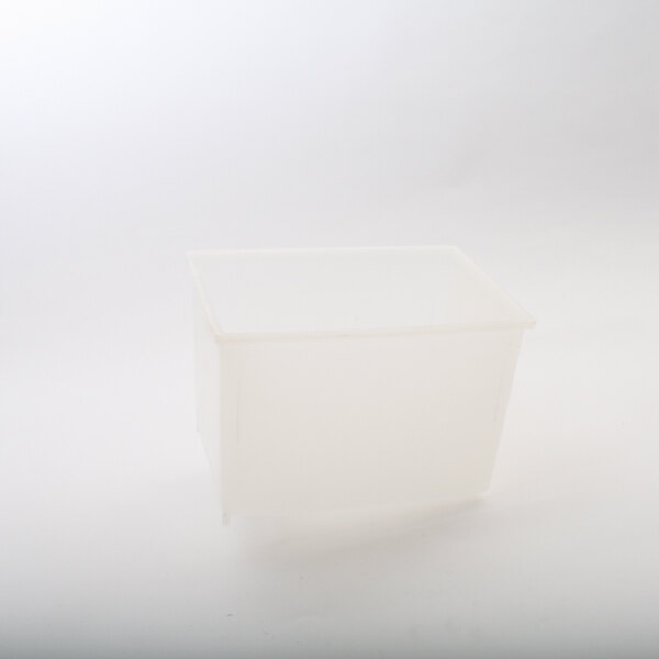 A white plastic container with a lid on a white background.