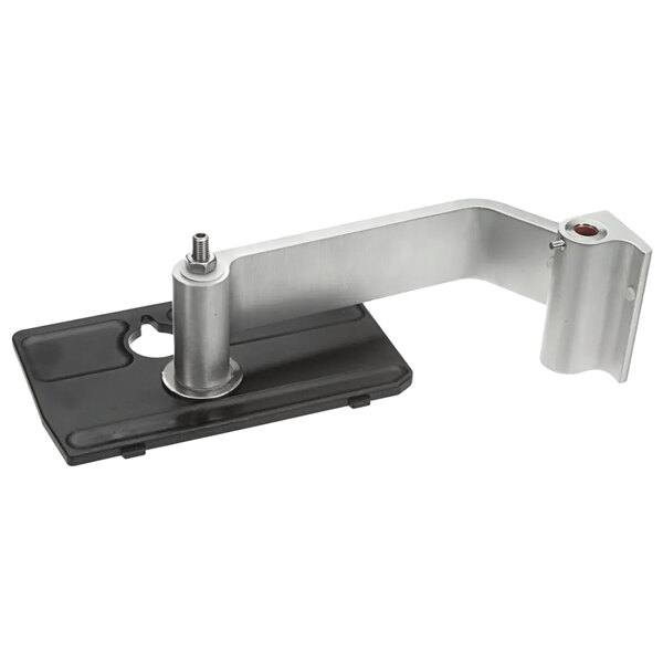 A metal bracket with a black base and handle.