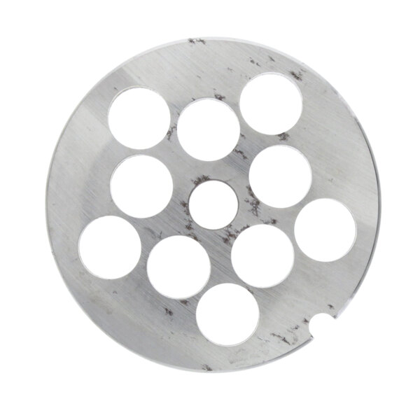 A Univex Plate 1/2, a circular metal object with holes.
