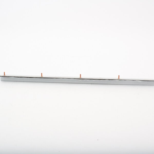 A white metal rod with orange and white stripes.