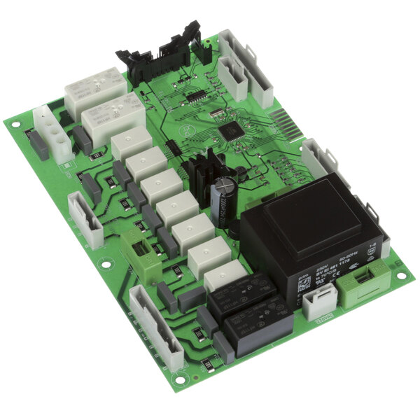 A green Stero main control board with many different components.