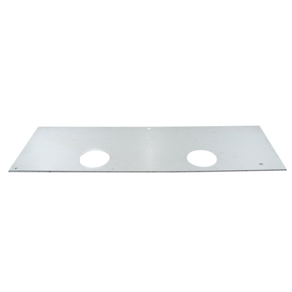A white rectangular Master-Bilt Venturi plate with two holes.