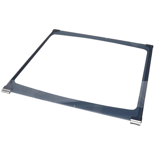 A rectangular glass pane with a metal frame.