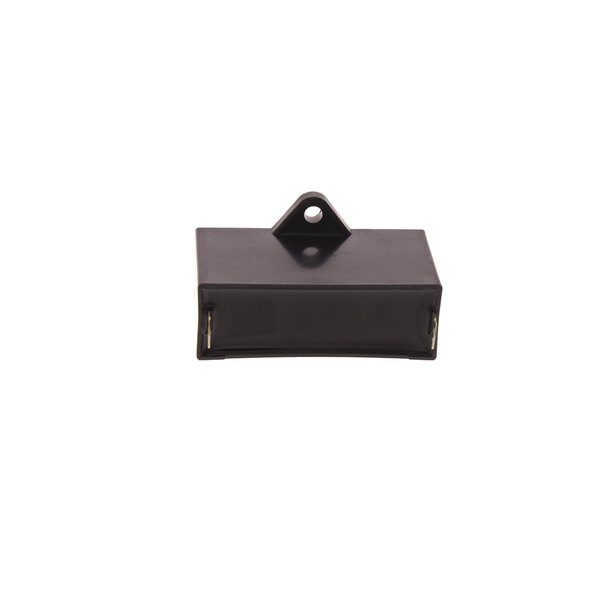 A black rectangular plastic latch with a hole.