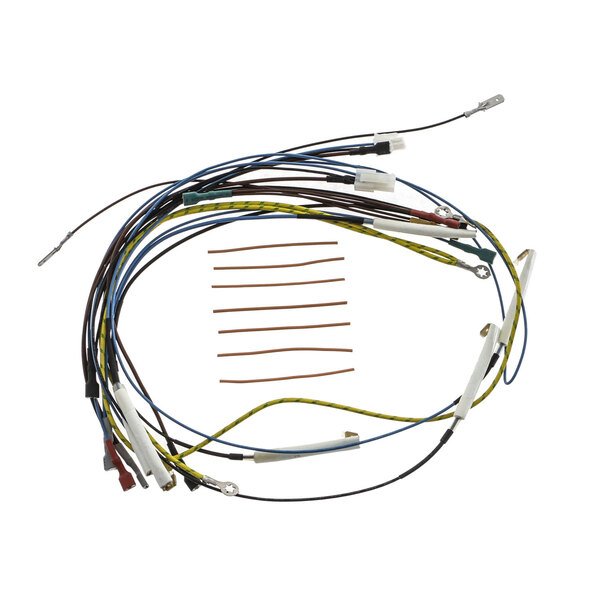 A group of wires with wires attached, including a white connector.
