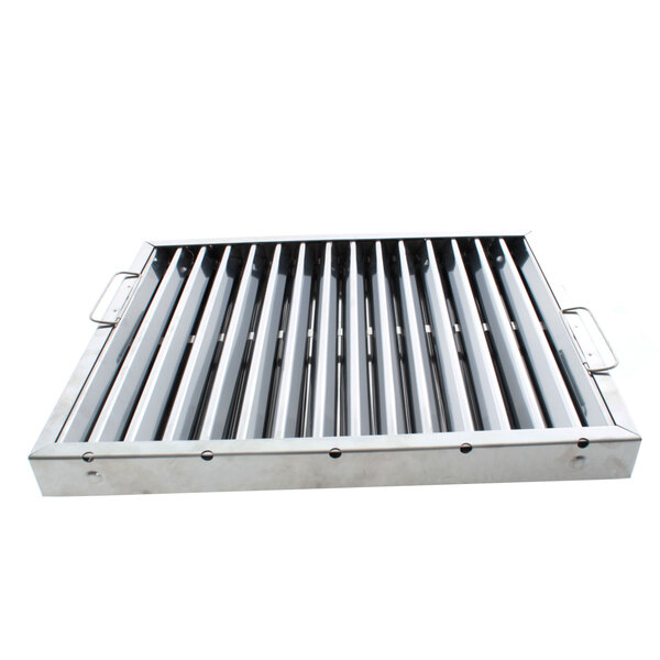 A stainless steel metal grid with handles.