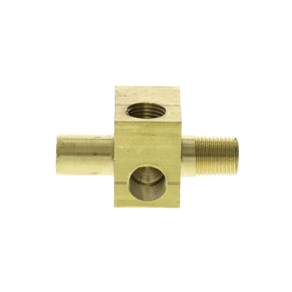 A brass US Range orifice block with a nut.