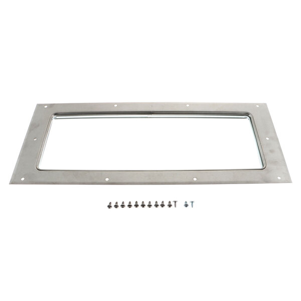 A stainless steel rectangular window frame for a Blodgett convection oven.