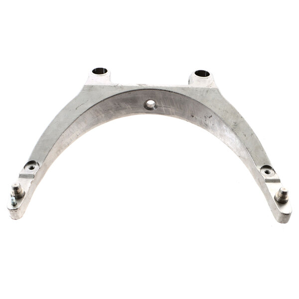 A metal Varimixer bowl arm bracket with two holes and screws.