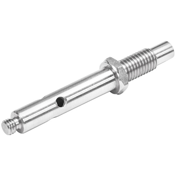 A stainless steel Jet Tech axle with a threaded hole.