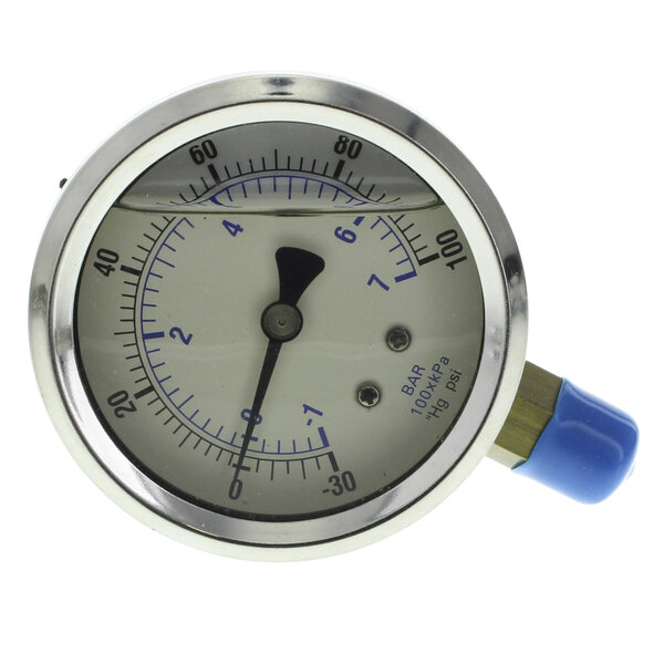 A Legion pressure gauge with a blue handle.