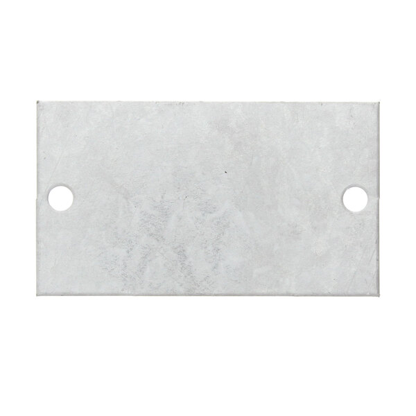 A white rectangular metal plate with two holes.