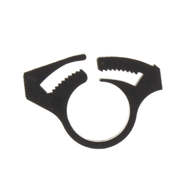 A black metal Hoshizaki hose clamp with two holes on it.
