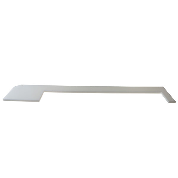 A white rectangular cutting board with a white plastic handle.