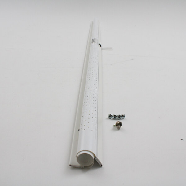A white metal tube with screws and holes.