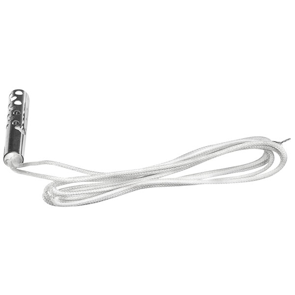 A white cord with a silver metal end.