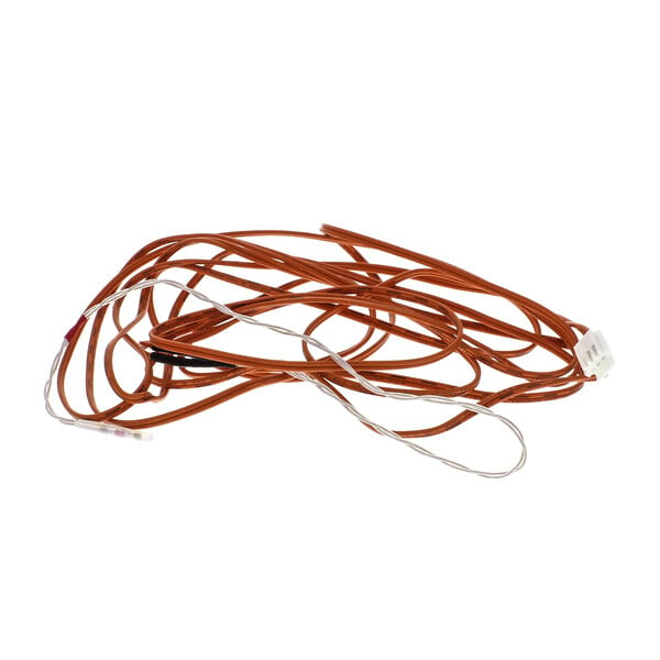 A brown cord with a white and red wire connected to a white Hoshizaki thermistor wire.