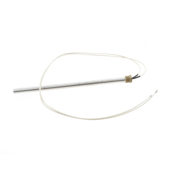 A white wire with a small metal rod attached to it.