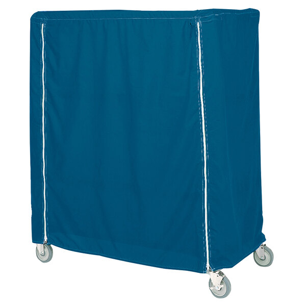 A Mariner blue nylon cover with Velcro closure on a Metro cart with wheels.