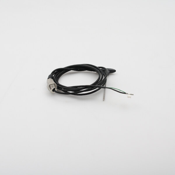 A black cable with a silver connector and a black wire with a needle.