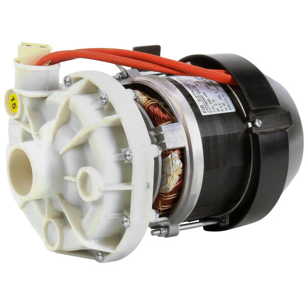 A white Jet Tech wash pump motor with red wires.