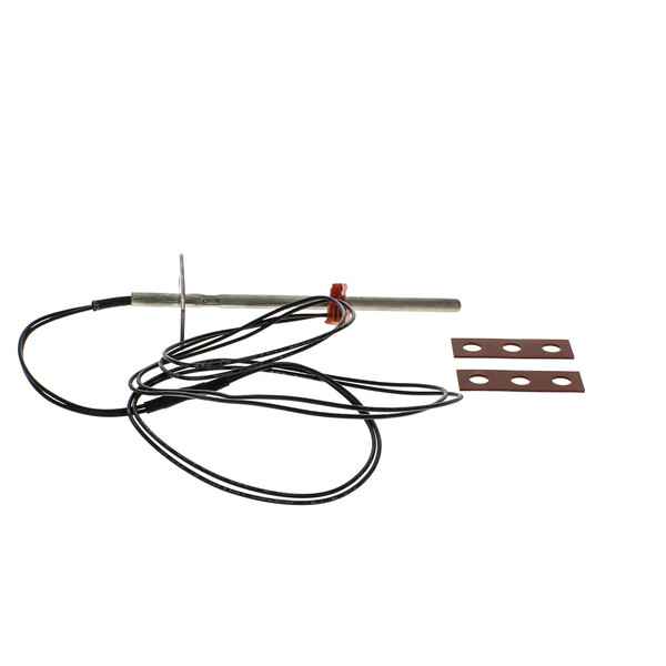 A metal rod with wires and metal plates.