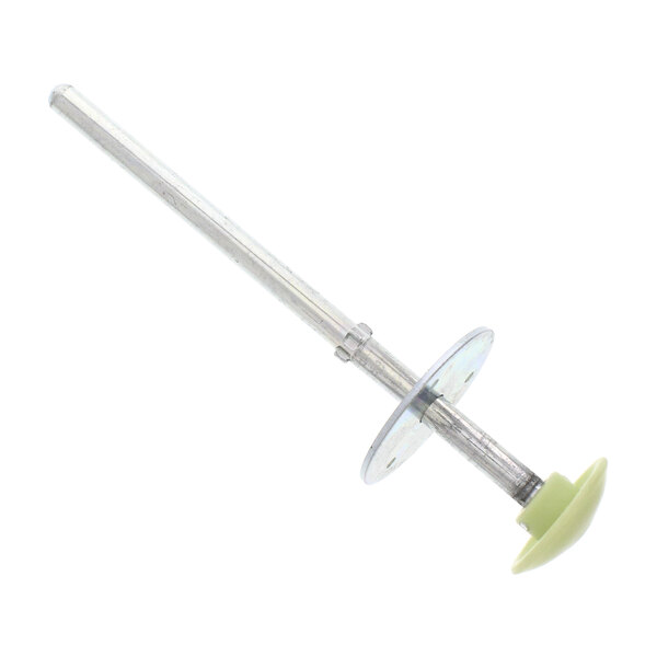 A metal rod with a green rubber handle.