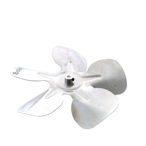 A metal fan blade on a white background.