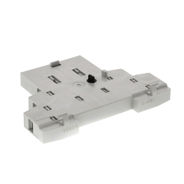 A Revent 50233116 white plastic auxillary box with black screws and two holes.
