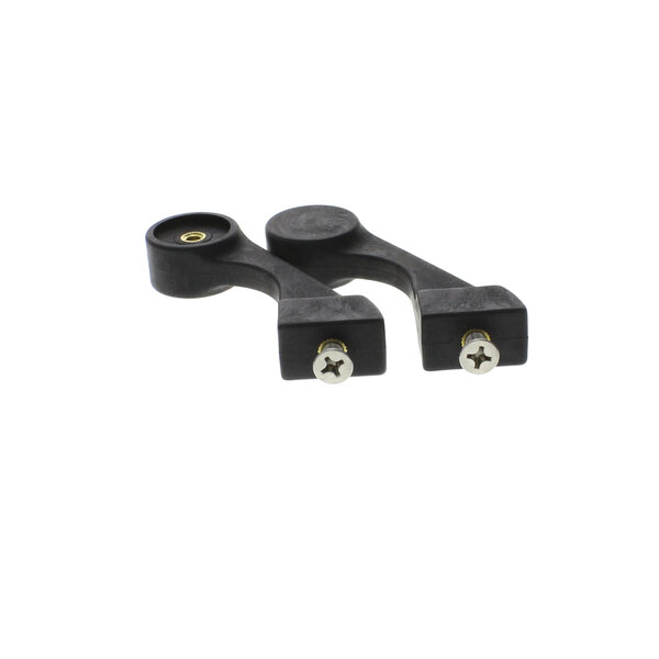 Two black plastic Middleby Marshall brackets with screws.