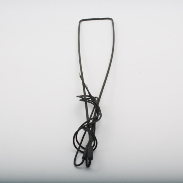 A black metal wire with a clip on the end.