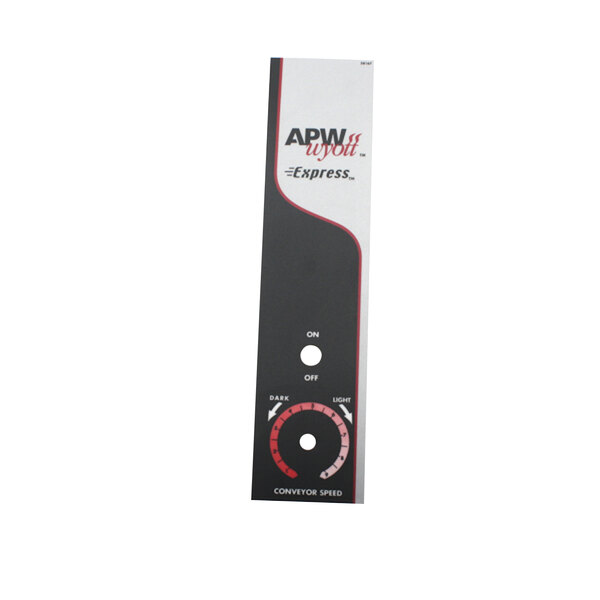 A black and white box with red text reading "APW Wyott"