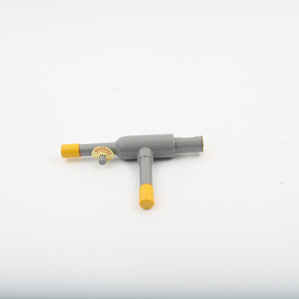 A grey and yellow plastic EPR valve with a yellow handle.