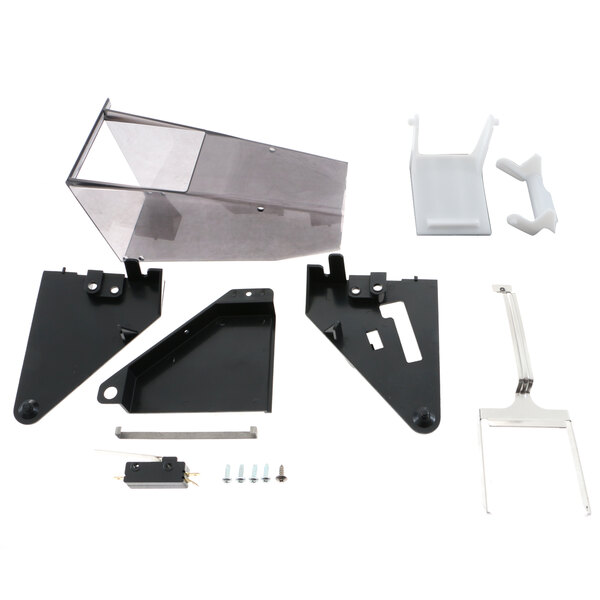 A white plastic Servend wide chute assembly with black and white metal parts.