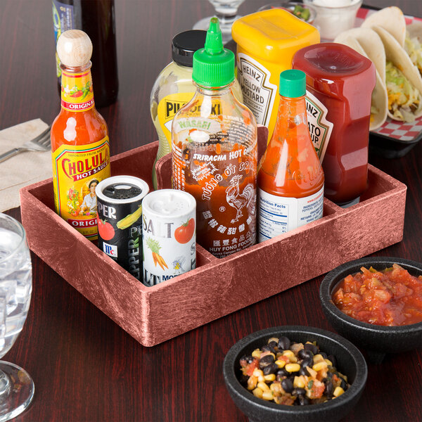 HS Inc. HS1046 7" x 10" Paprika Polyethylene 4 Bin Tabletop Condiment Organizer 12/Case