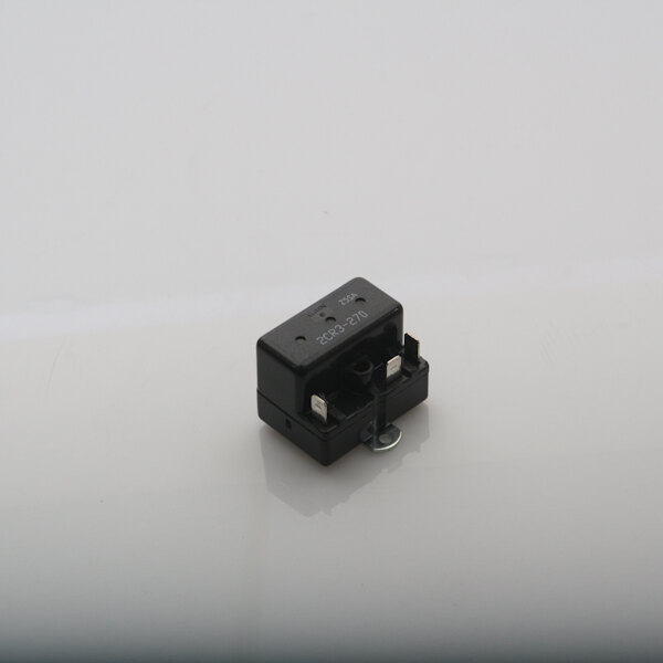 A black square Robot Coupe 506176 Relay with a metal screw on it.