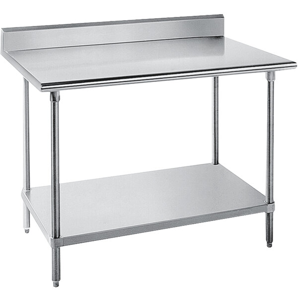 Advance Tabco SKG-244 24" x 48" 16 Gauge Super Saver Stainless Steel Commercial Work Table with Undershelf and 5" Backsplash