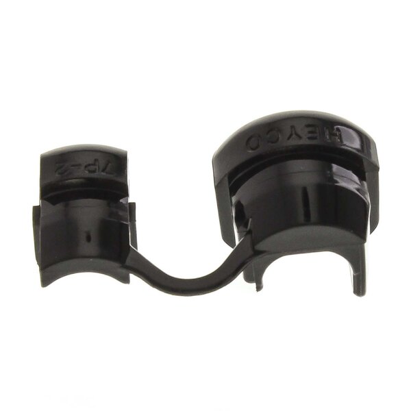 A pair of black plastic Cres Cor strain release bushings.