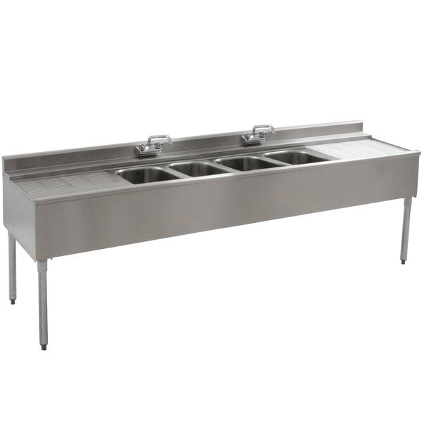 Eagle Group B8C-4-22 Underbar Sink with Four Compartments, Two Drainboards, and Two Faucets - 96"