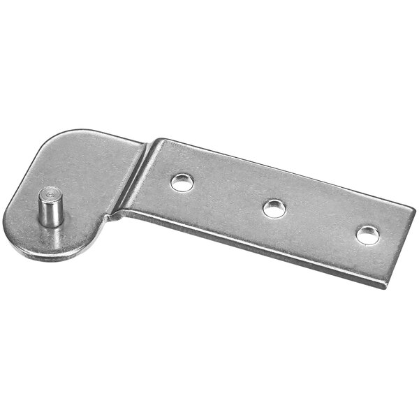 A stainless steel Master-Bilt hinge offset with two holes.