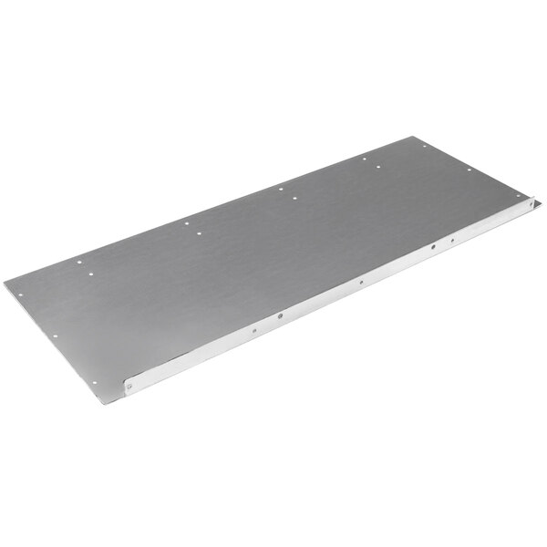 A metal plate with screws and two holes on it.
