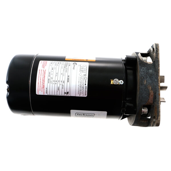 A black motor with a white label.
