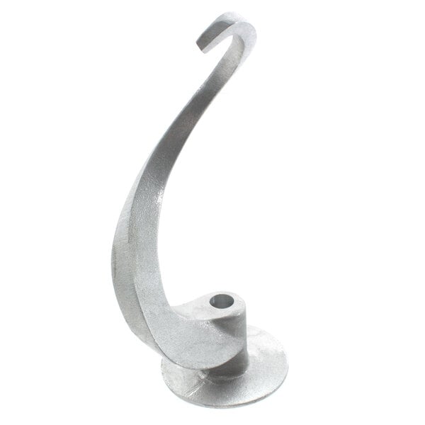 A close-up of a silver Univex dough hook.