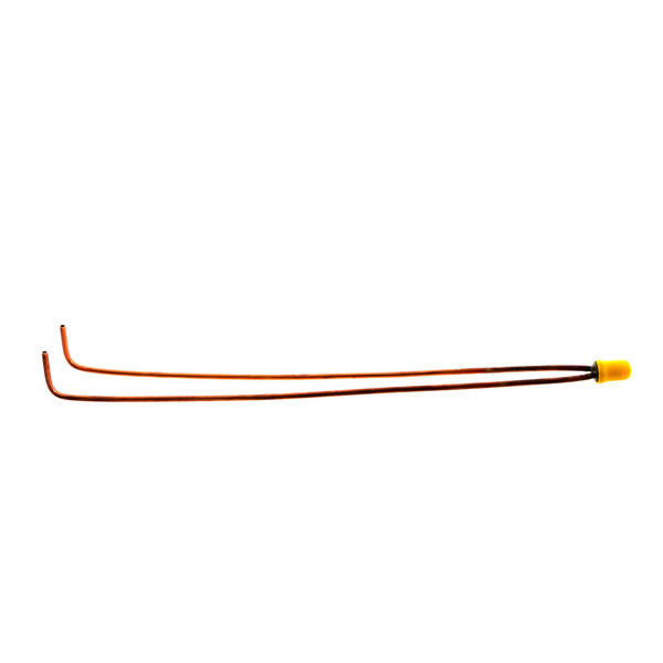 A close up of orange and yellow wires on a white background.