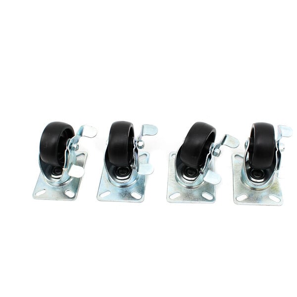 A set of four True Refrigeration casters with black rubber wheels.